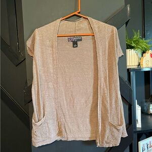 Peck & Peck Tan Knit Open-Front Cardigan with Pockets Size Medium Flaw
